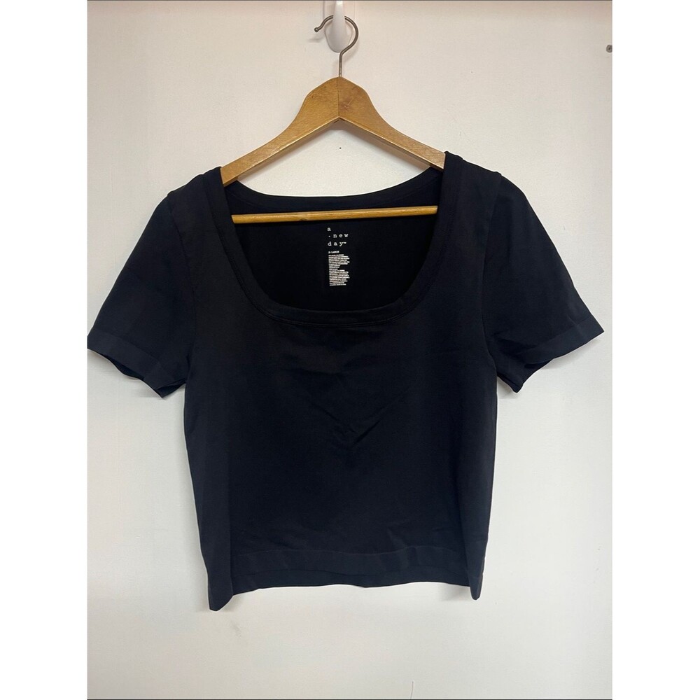A New Day XL Women’s Cropped  Black Scoop Neck Short-Sleeve Top, Stretch #90’s